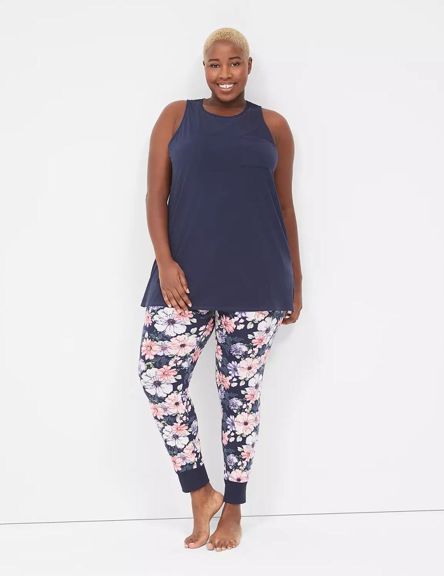 Women Lane Bryant Comfy Cotton Pocket Tunic & Legging PJ Set Pajamas Navy | MVF2214AP