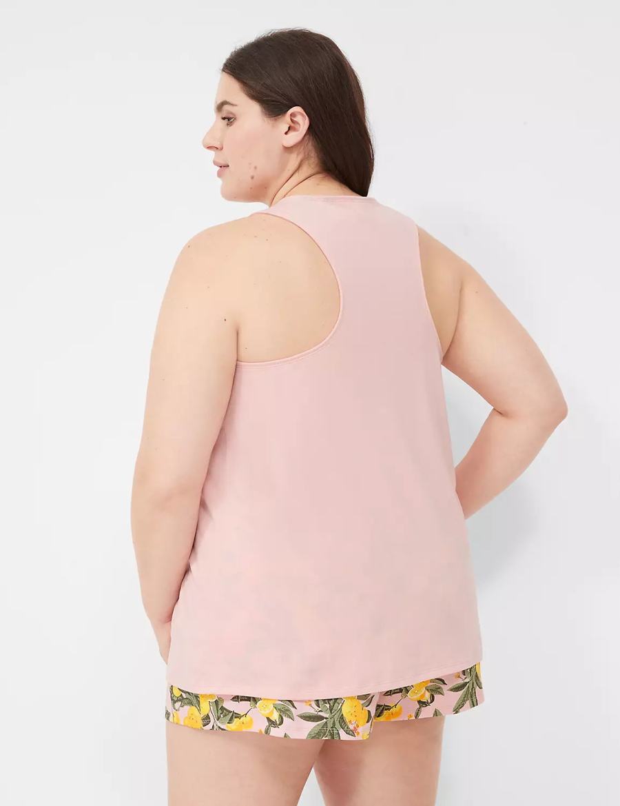 Women Lane Bryant Comfy Cotton Racerback Tank & Short PJ Set Pajamas Pink Multicolor | ZED4295MF
