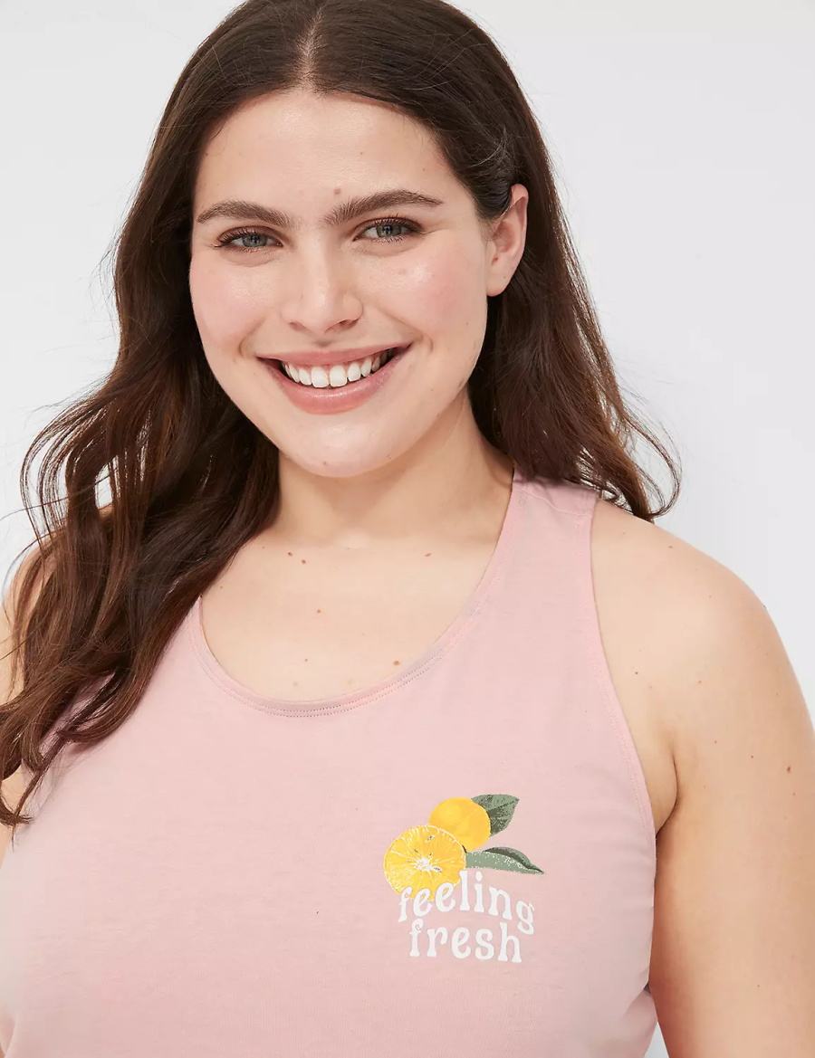 Women Lane Bryant Comfy Cotton Racerback Tank & Short PJ Set Pajamas Pink Multicolor | ZED4295MF