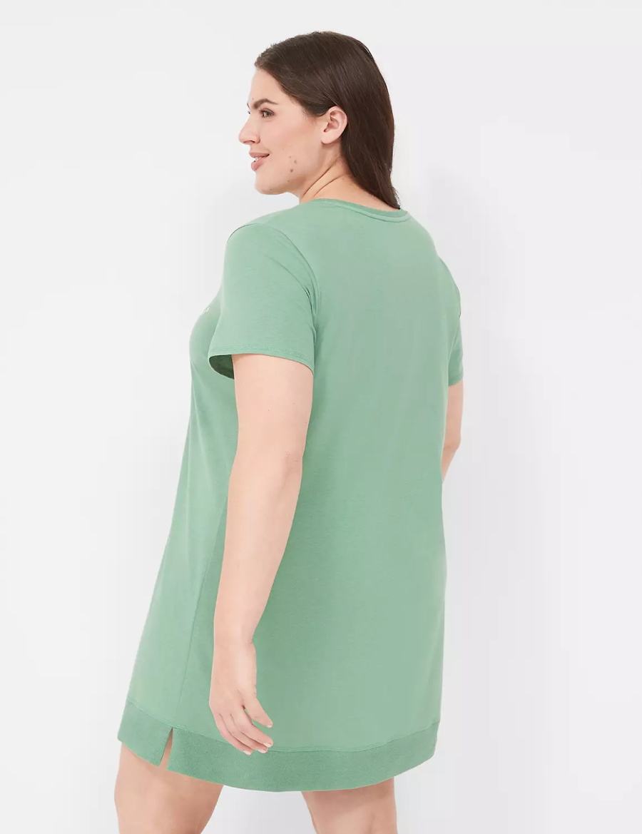 Women Lane Bryant Comfy Cotton Rib-Trim Sleepshirt T Shirts Green | NPR4743KN
