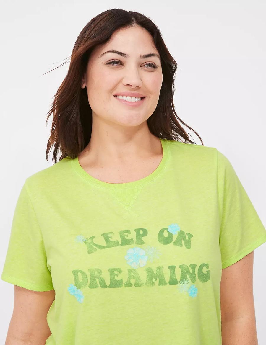 Women Lane Bryant Comfy Cotton Rib-Trim Tee & Short PJ Set Pajamas Green Multicolor | QNA2098XN