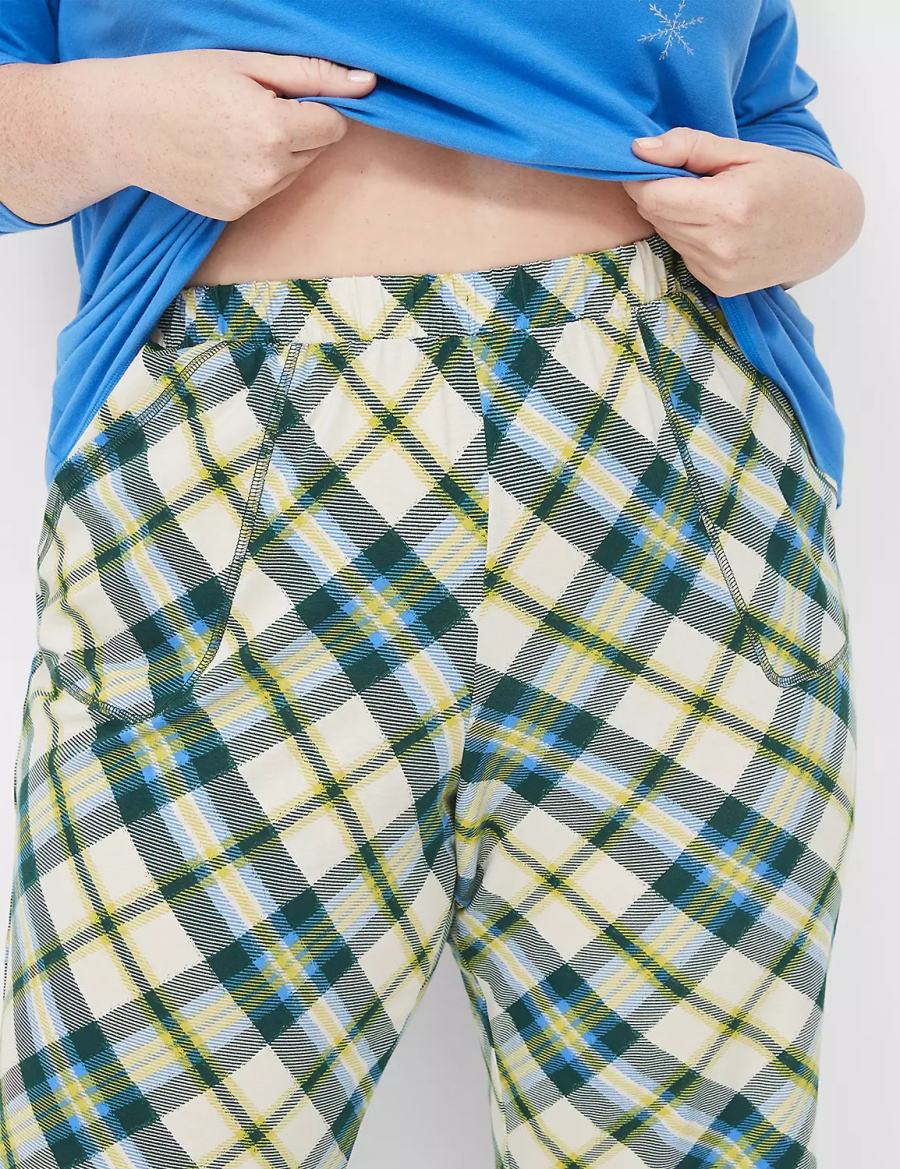Women Lane Bryant Comfy Cotton Shirt & Pant PJ Set Pajamas Blue Multicolor | WWU2782PQ
