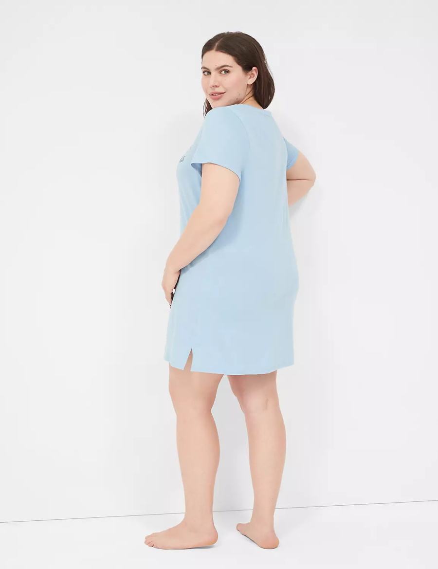 Women Lane Bryant Comfy Cotton Sleepshirt T Shirts Blue | NFN9993AB