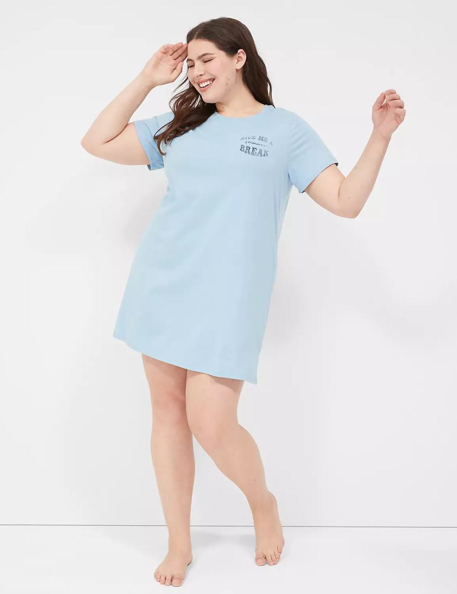 Women Lane Bryant Comfy Cotton Sleepshirt T Shirts Blue | NFN9993AB