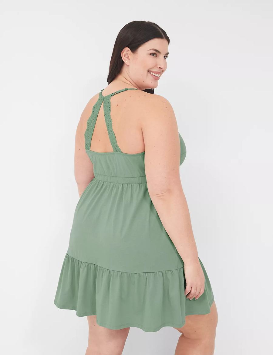 Women Lane Bryant Comfy Cotton Strappy-Back Chemise Dress Green | PUE5189JR