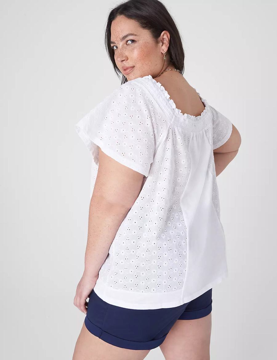 Women Lane Bryant Convertible Eyelet Woven & Knit Top T Shirts White | IDD4284GM