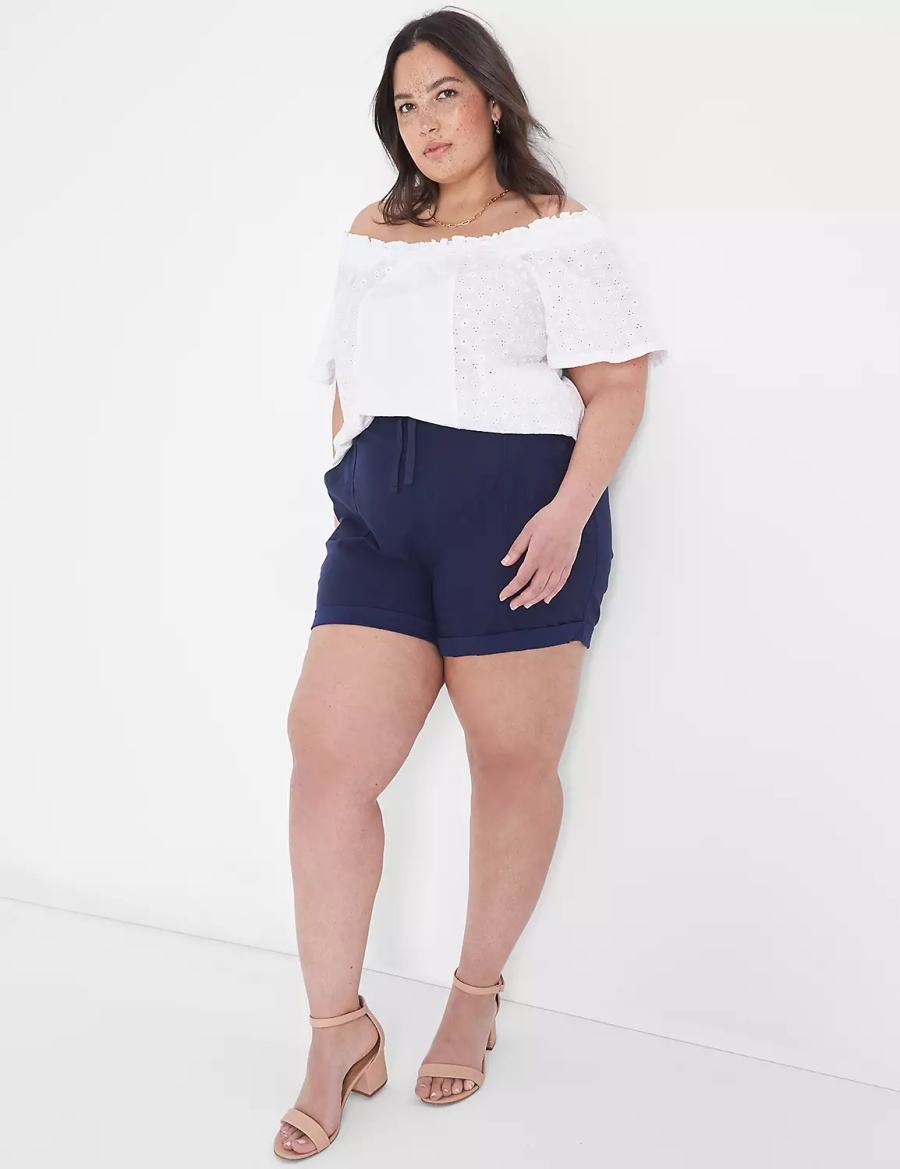 Women Lane Bryant Convertible Eyelet Woven & Knit Top T Shirts White | IDD4284GM