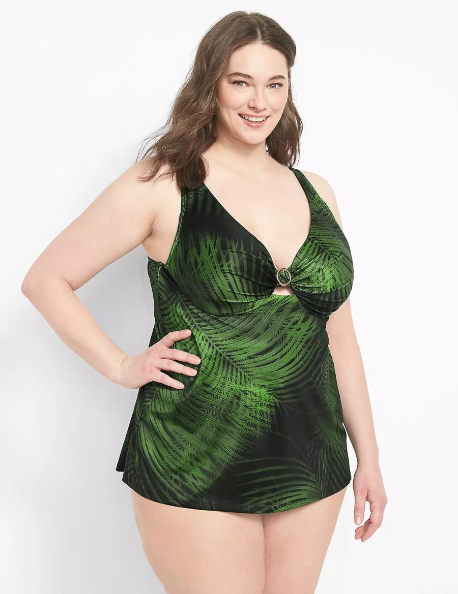 Women Lane Bryant Convertible High-Waist Swim Briefs Dark Green | WYM495KH