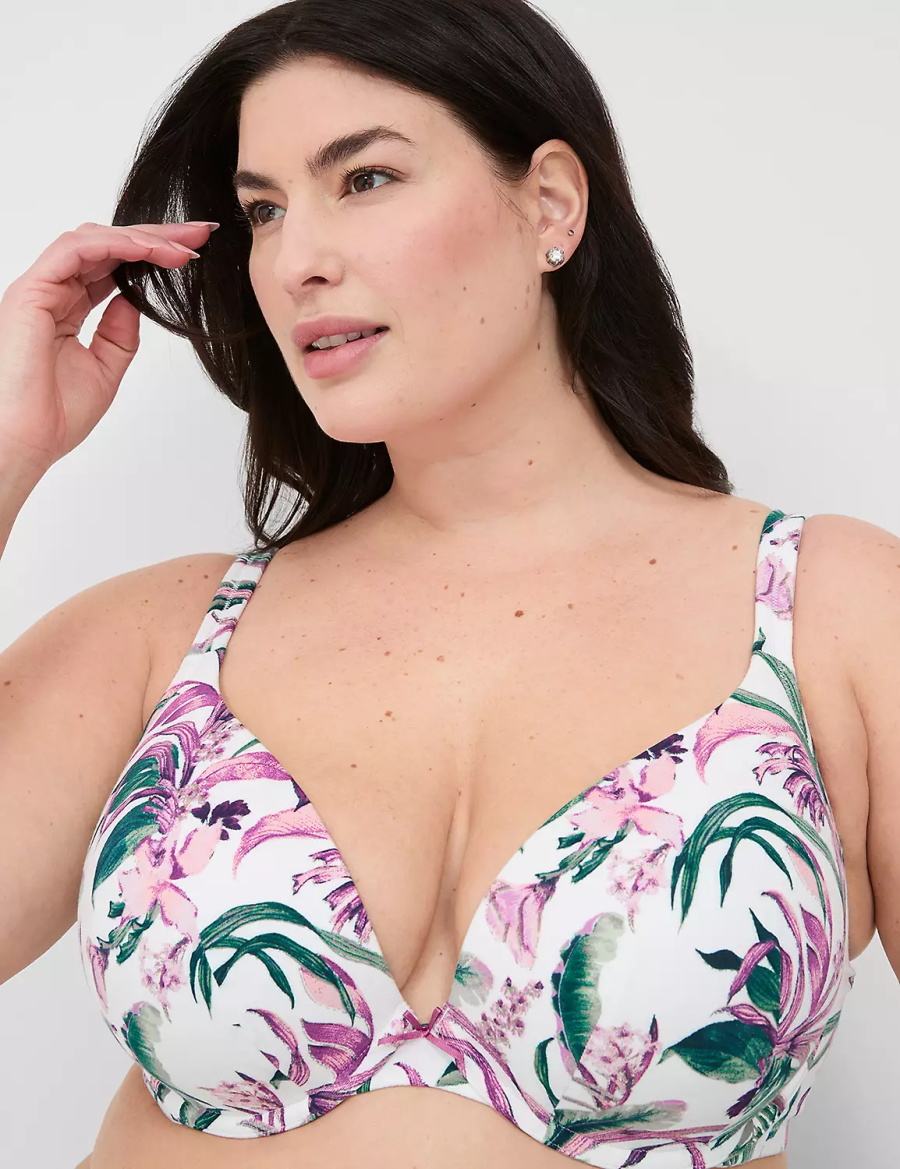 Women Lane Bryant Cotton Boost Plunge Bralettes White | UNV9679YX