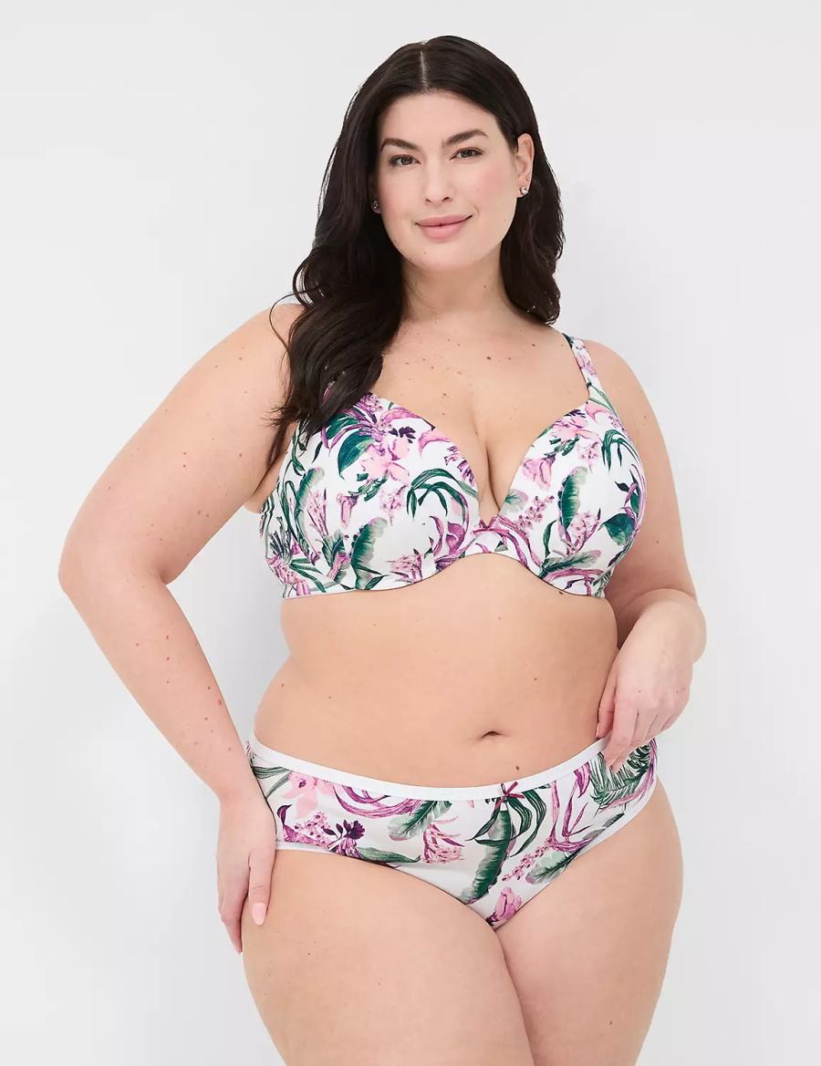 Women Lane Bryant Cotton Boost Plunge Bralettes White | UNV9679YX