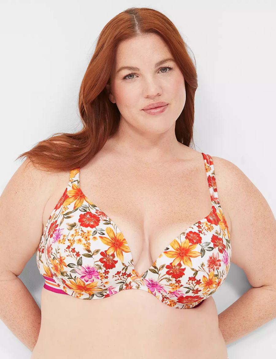 Women Lane Bryant Cotton Boost Plunge Bralettes White | RSA9565VU