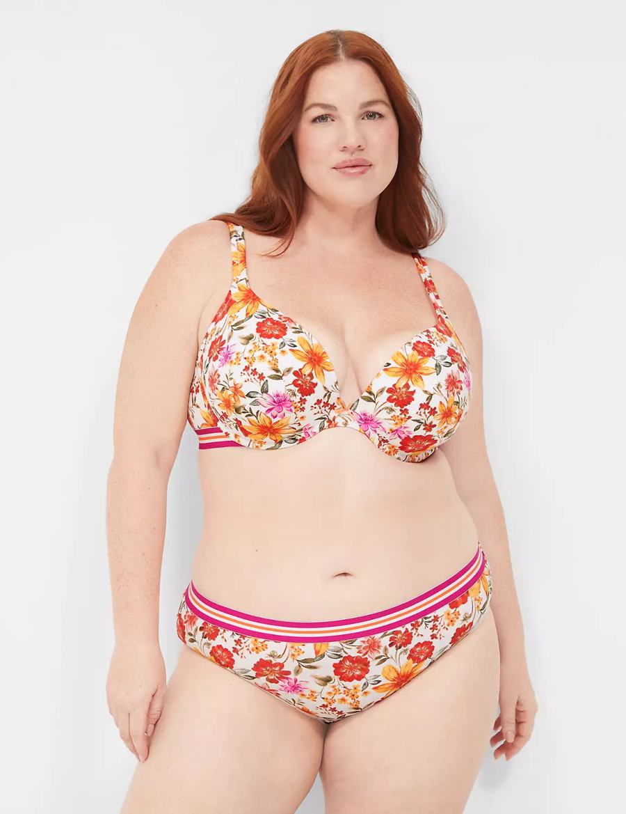 Women Lane Bryant Cotton Boost Plunge Bralettes White | RSA9565VU