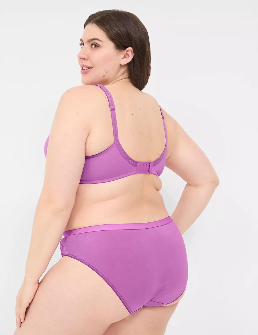 Women Lane Bryant Cotton Boost Plunge With Lace Bralettes Purple | URT3654DA