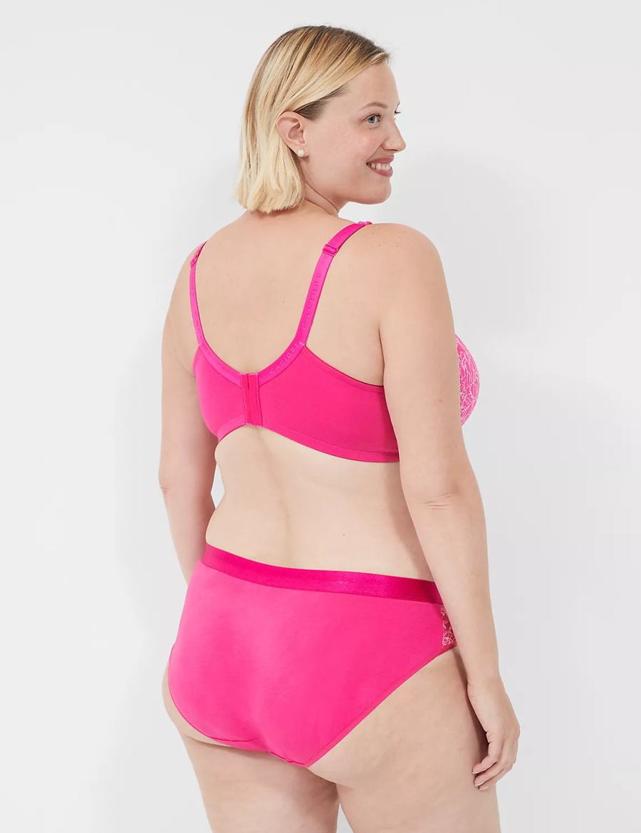 Women Lane Bryant Cotton Boost Plunge With Lace Bralettes Dark Fuchsia | QXI9282BL