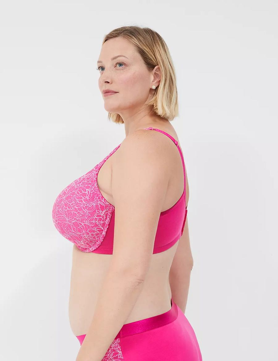 Women Lane Bryant Cotton Boost Plunge With Lace Bralettes Dark Fuchsia | QXI9282BL