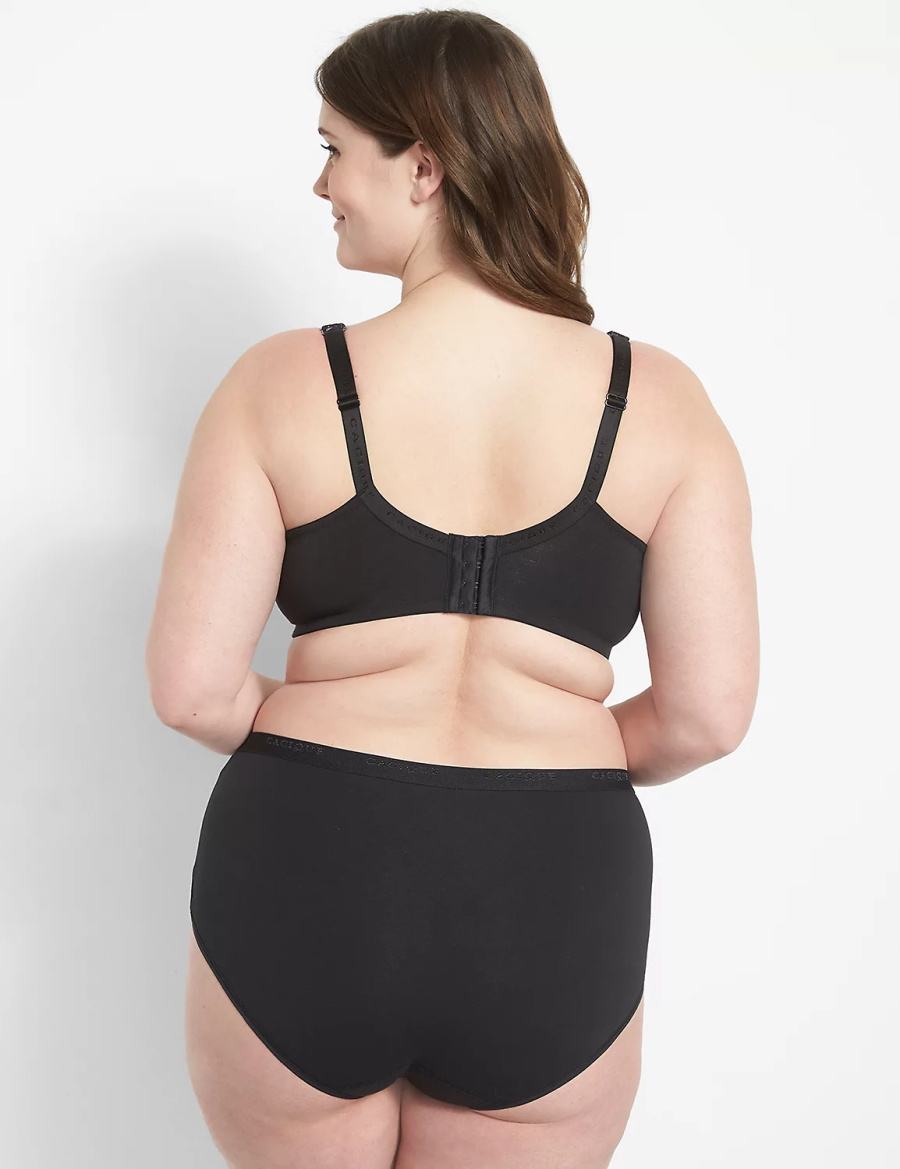 Women Lane Bryant Cotton Boost Plunge With Lace Bralettes Black | DGD9437VN
