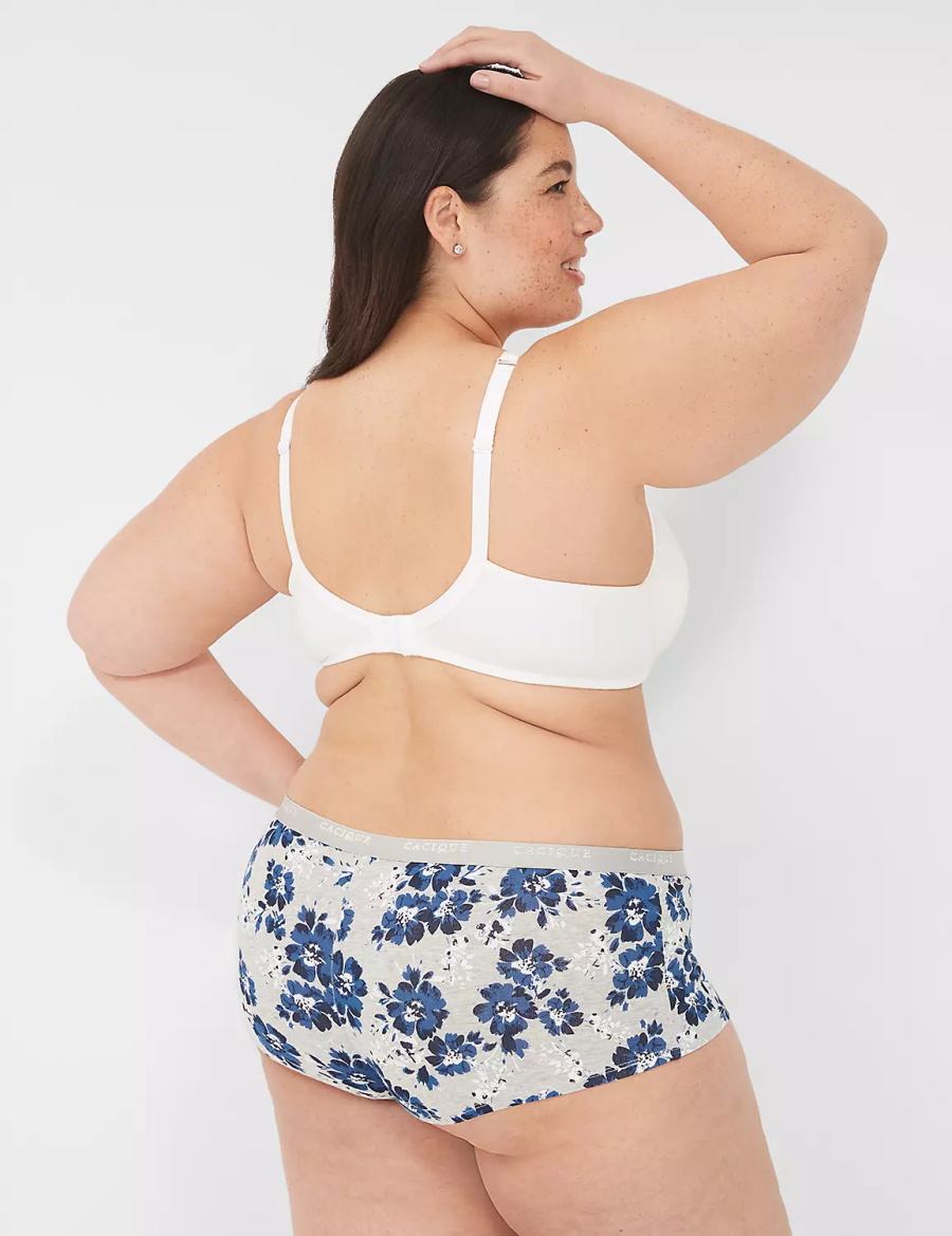 Women Lane Bryant Cotton Boyshort Briefs Blue Grey | UEB1131XY