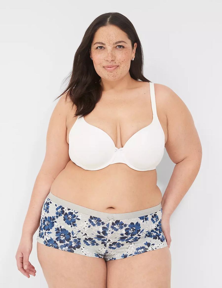 Women Lane Bryant Cotton Boyshort Briefs Blue Grey | UEB1131XY
