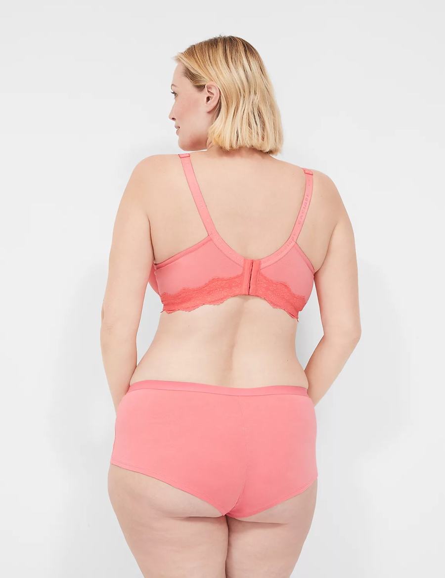 Women Lane Bryant Cotton Boyshort With Lace Briefs Pink | DAH73100KP