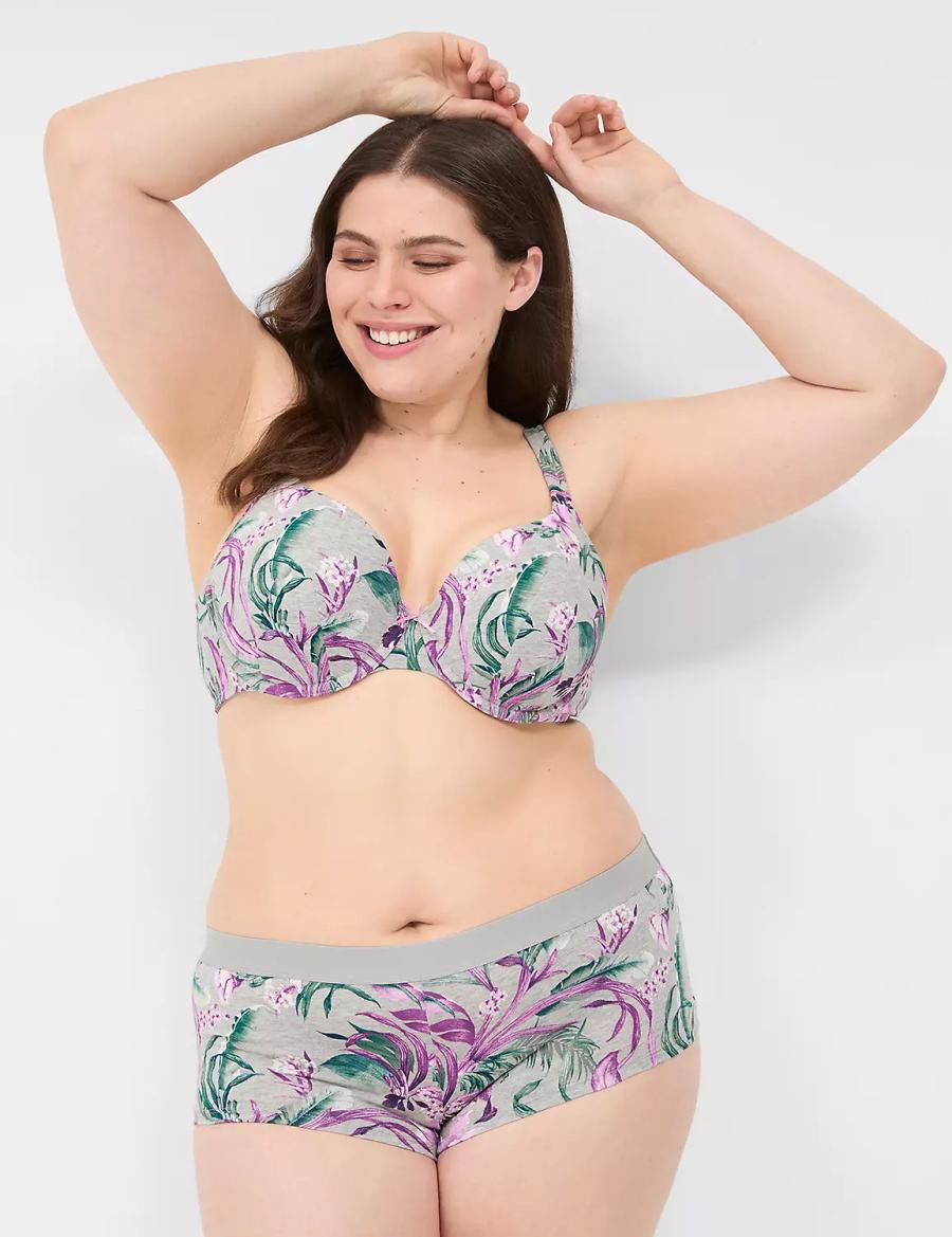 Women Lane Bryant Cotton Boyshort With Wide Waistband Briefs Grey | ZZM1046ZH