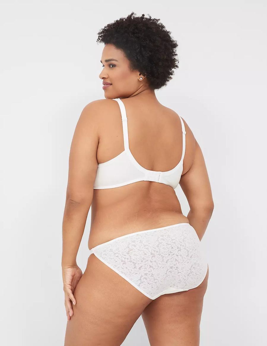 Women Lane Bryant Cotton Double-String With Lace Back Bikini Panty White | HUF9289JV