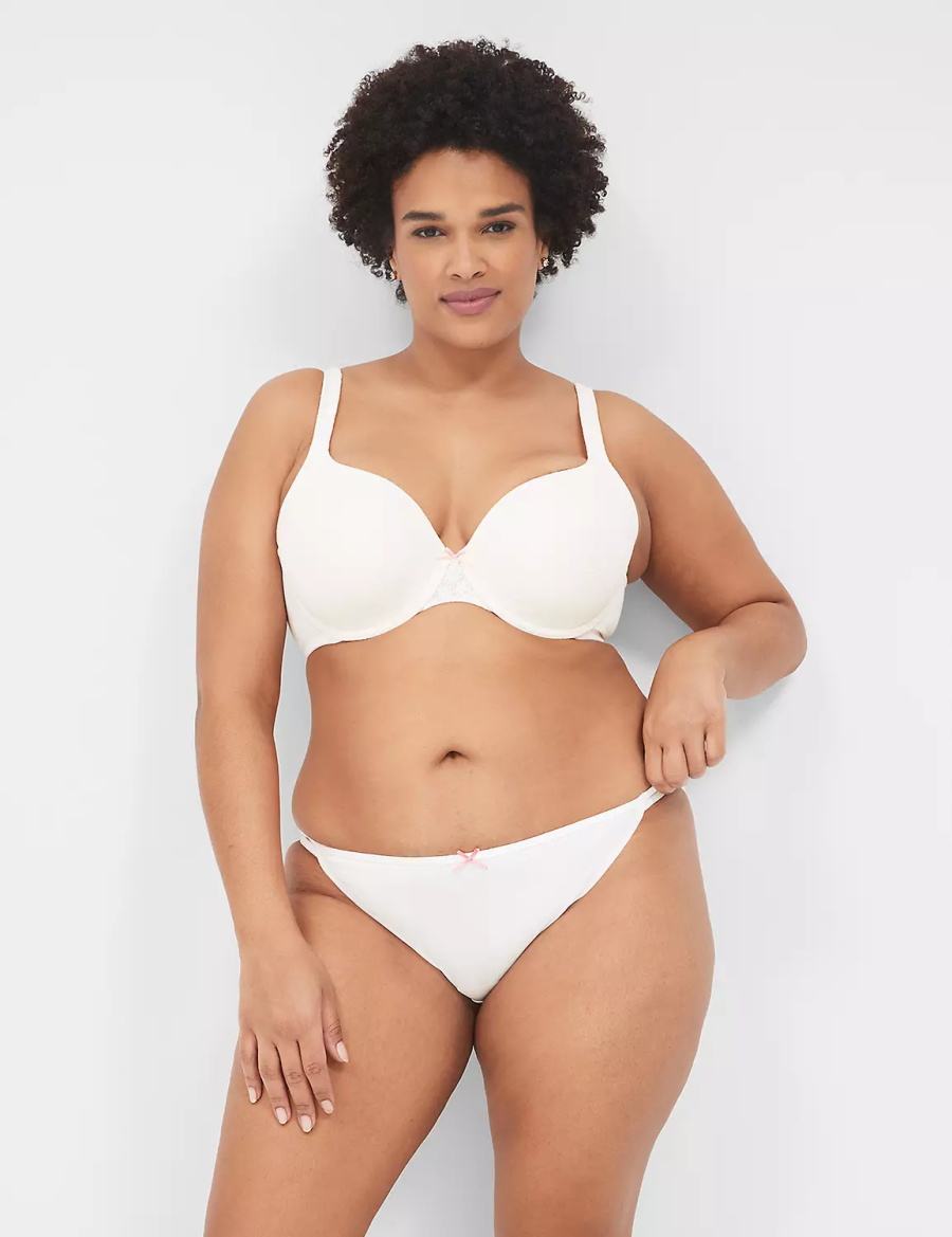 Women Lane Bryant Cotton Double-String With Lace Back Bikini Panty White | HUF9289JV