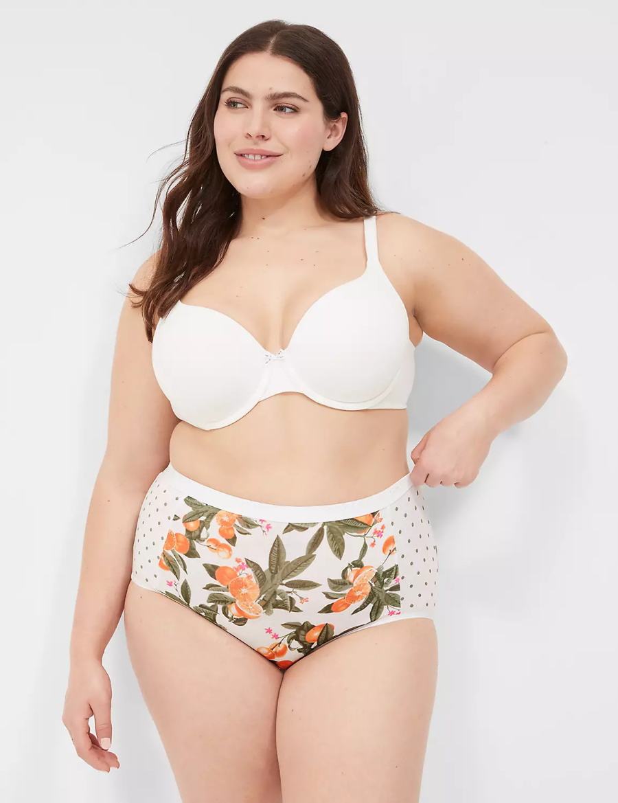 Women Lane Bryant Cotton Full Briefs Yellow White | IPQ9433IO