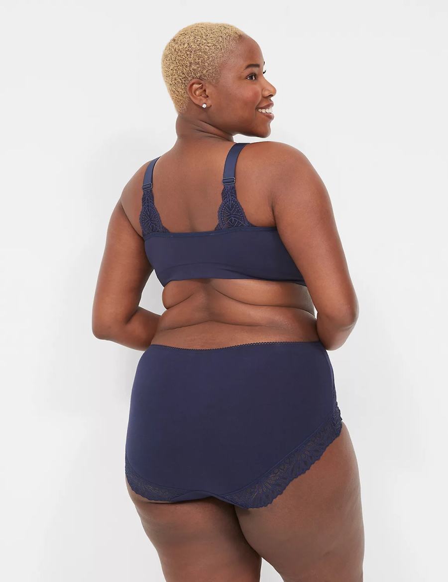 Women Lane Bryant Cotton Full With Lace-Trimmed Back Briefs Blue | HUN9755ZY