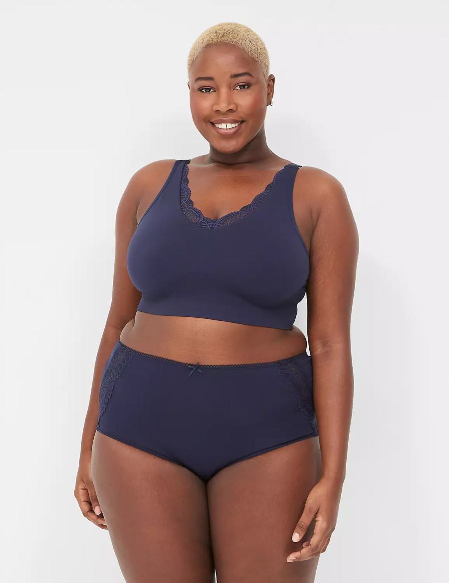 Women Lane Bryant Cotton Full With Lace-Trimmed Back Briefs Blue | HUN9755ZY
