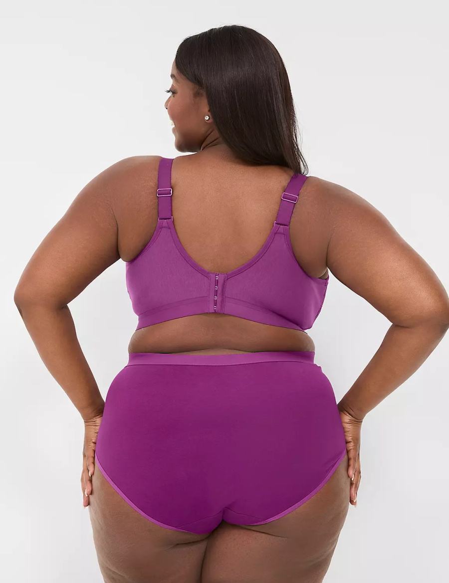 Women Lane Bryant Cotton Full With Lace Trim Briefs Purple | KKR6475DH
