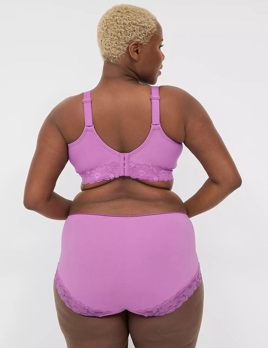 Women Lane Bryant Cotton Full With Lace Back Briefs Purple | LJV1818YU