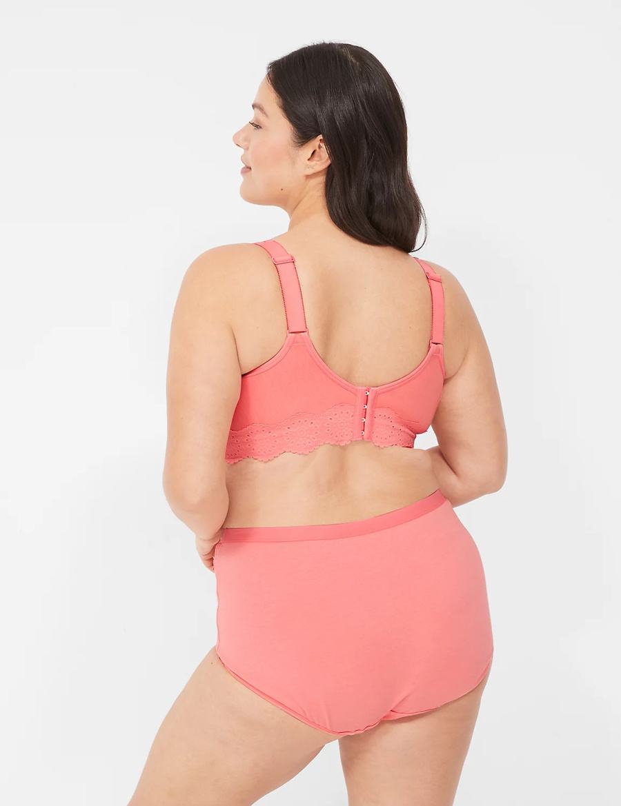 Women Lane Bryant Cotton Full with Lace Waist Briefs Pink | WFT5698EL