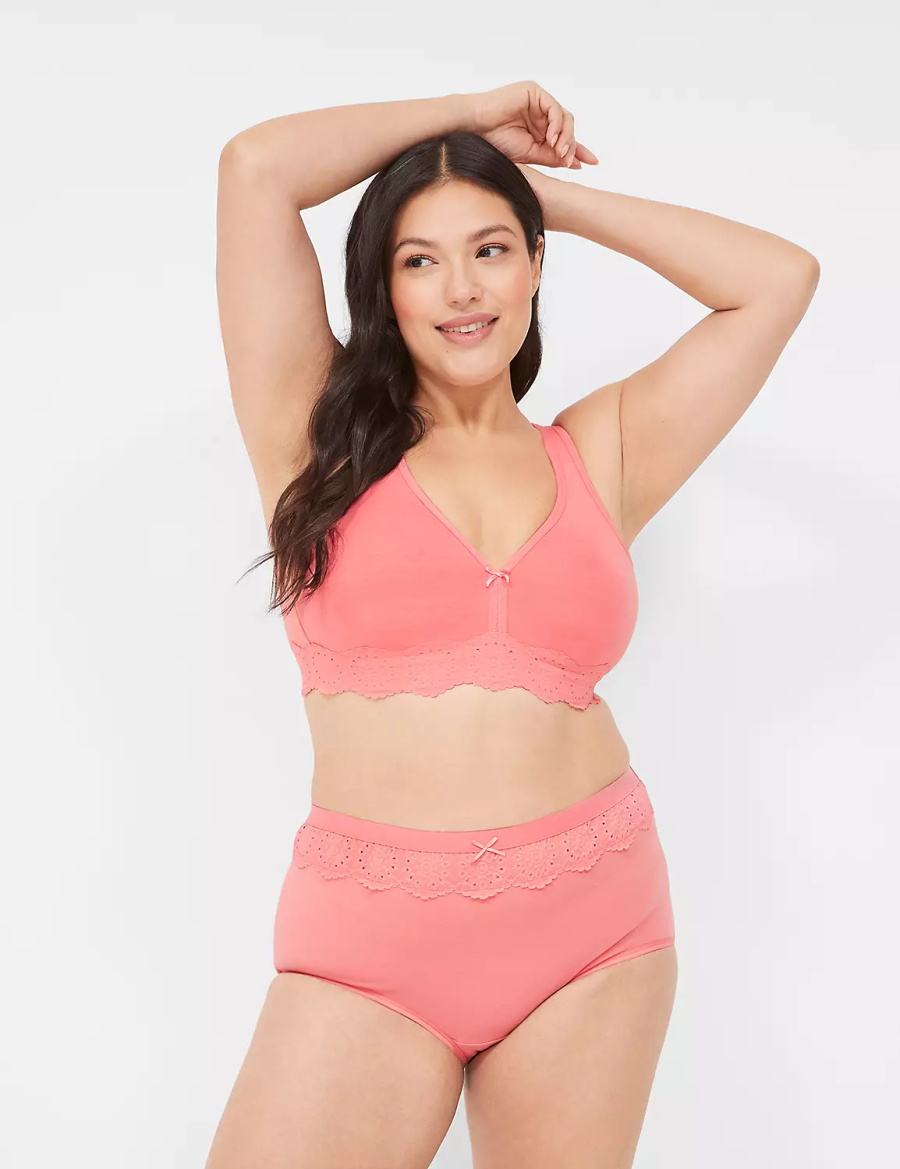 Women Lane Bryant Cotton Full with Lace Waist Briefs Pink | WFT5698EL