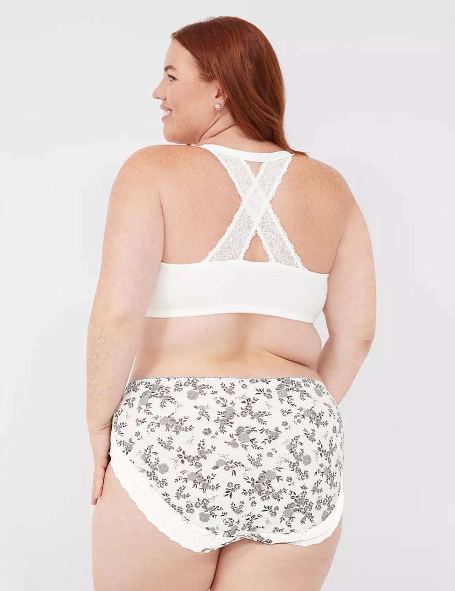 Women Lane Bryant Cotton High-Leg With Lace Back Briefs White Rose | ZLH2456IQ