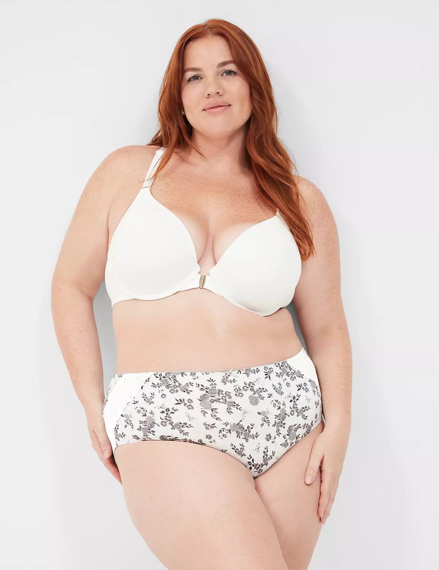 Women Lane Bryant Cotton High-Leg With Lace Back Briefs White Rose | ZLH2456IQ