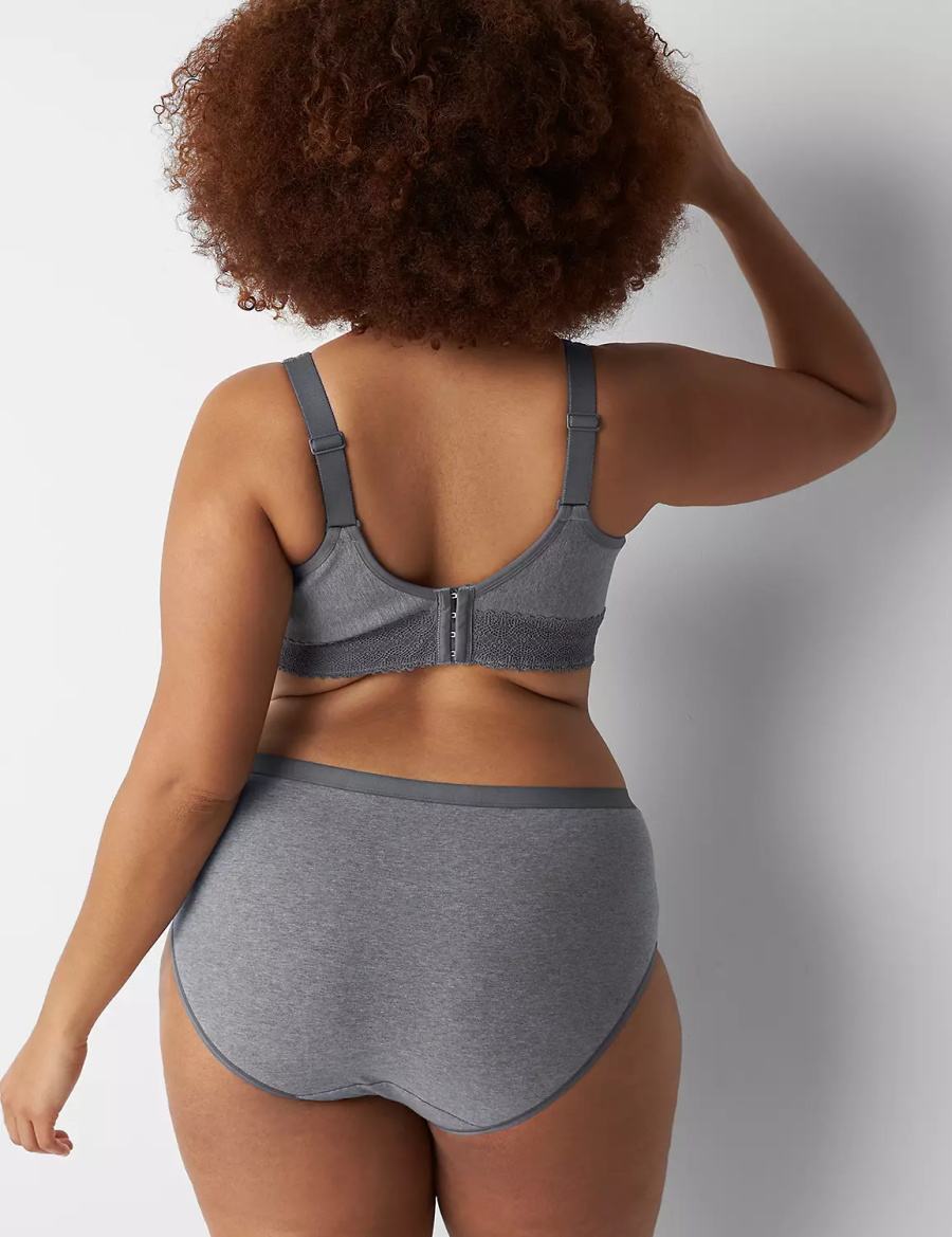 Women Lane Bryant Cotton High-Leg With Lace Trim Briefs Grey | SLE1157MW