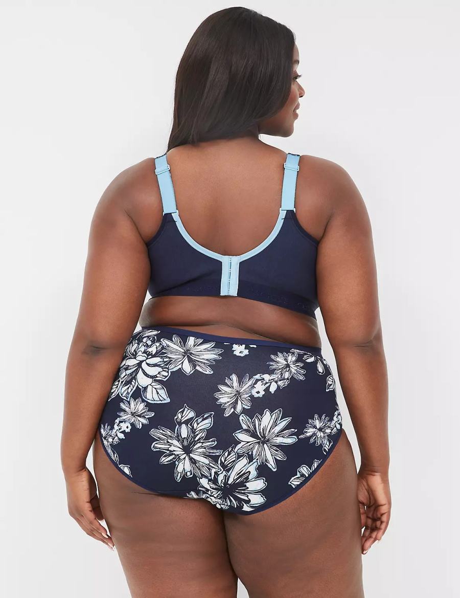 Women Lane Bryant Cotton High-Leg With Lace Trim Briefs Green White Blue | FPX8117LI