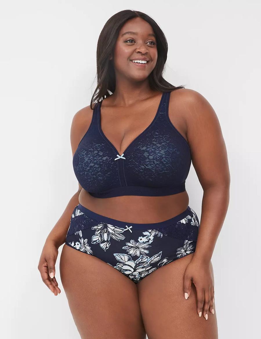 Women Lane Bryant Cotton High-Leg With Lace Trim Briefs Green White Blue | FPX8117LI
