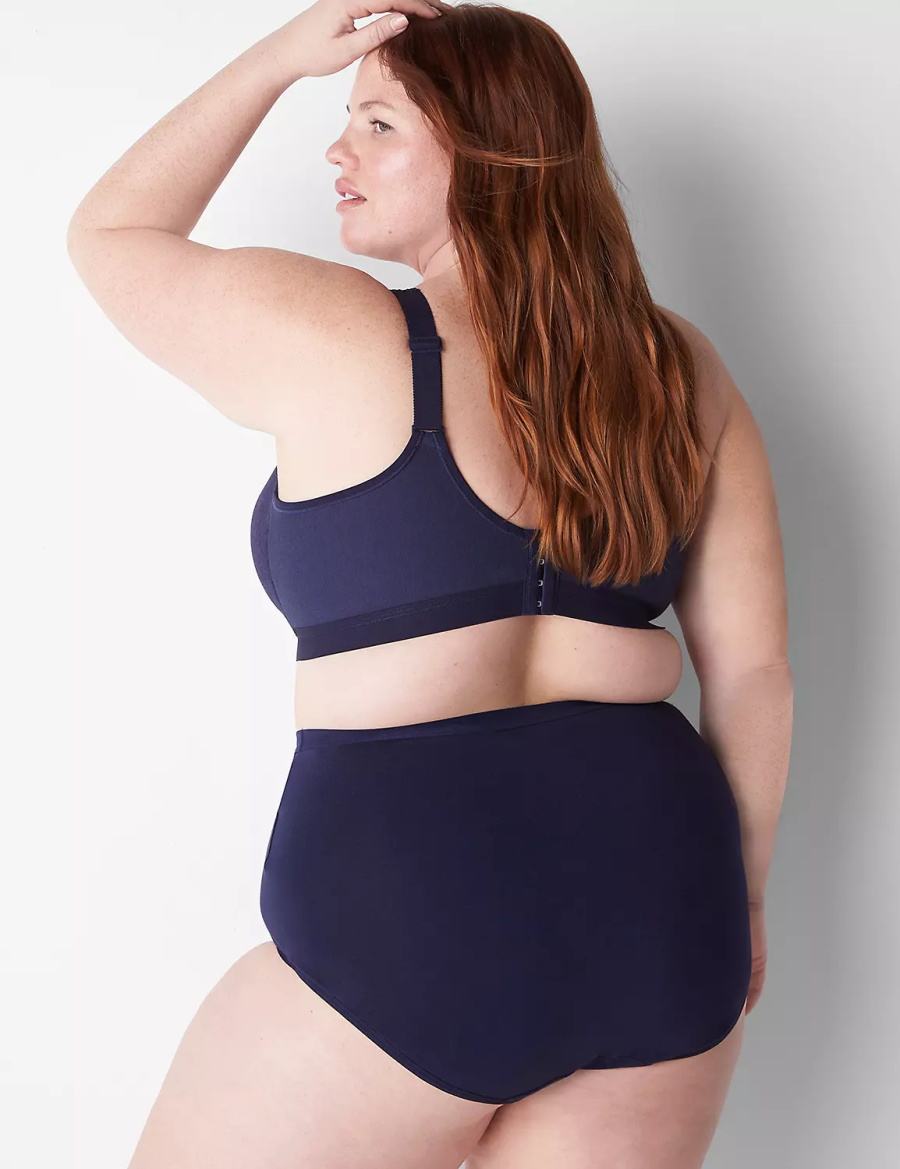 Women Lane Bryant Cotton High-Leg With Lace Waist Briefs Blue | DWD4452KY