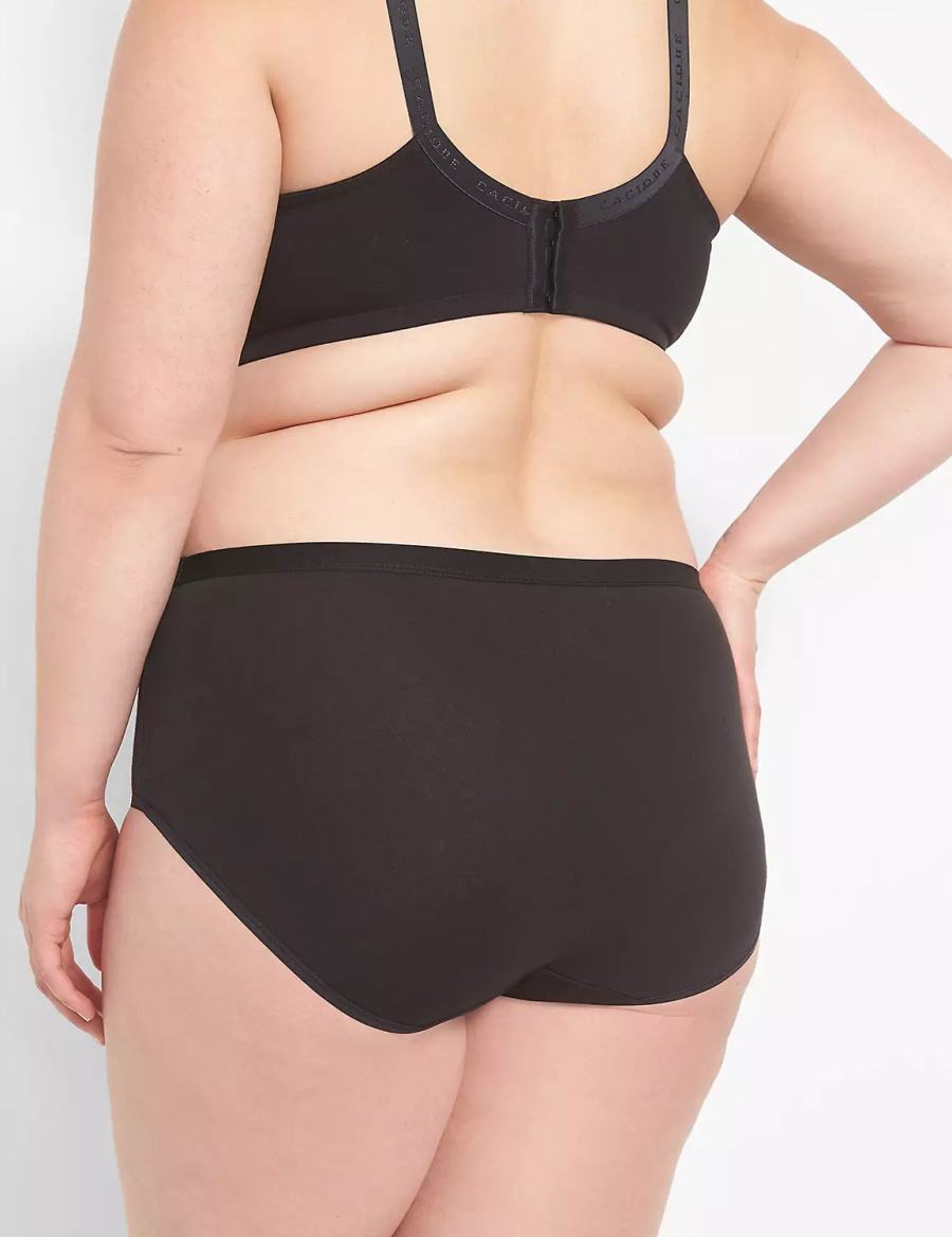 Women Lane Bryant Cotton High-Leg With Lace Waist Briefs Black | ZME8493GG