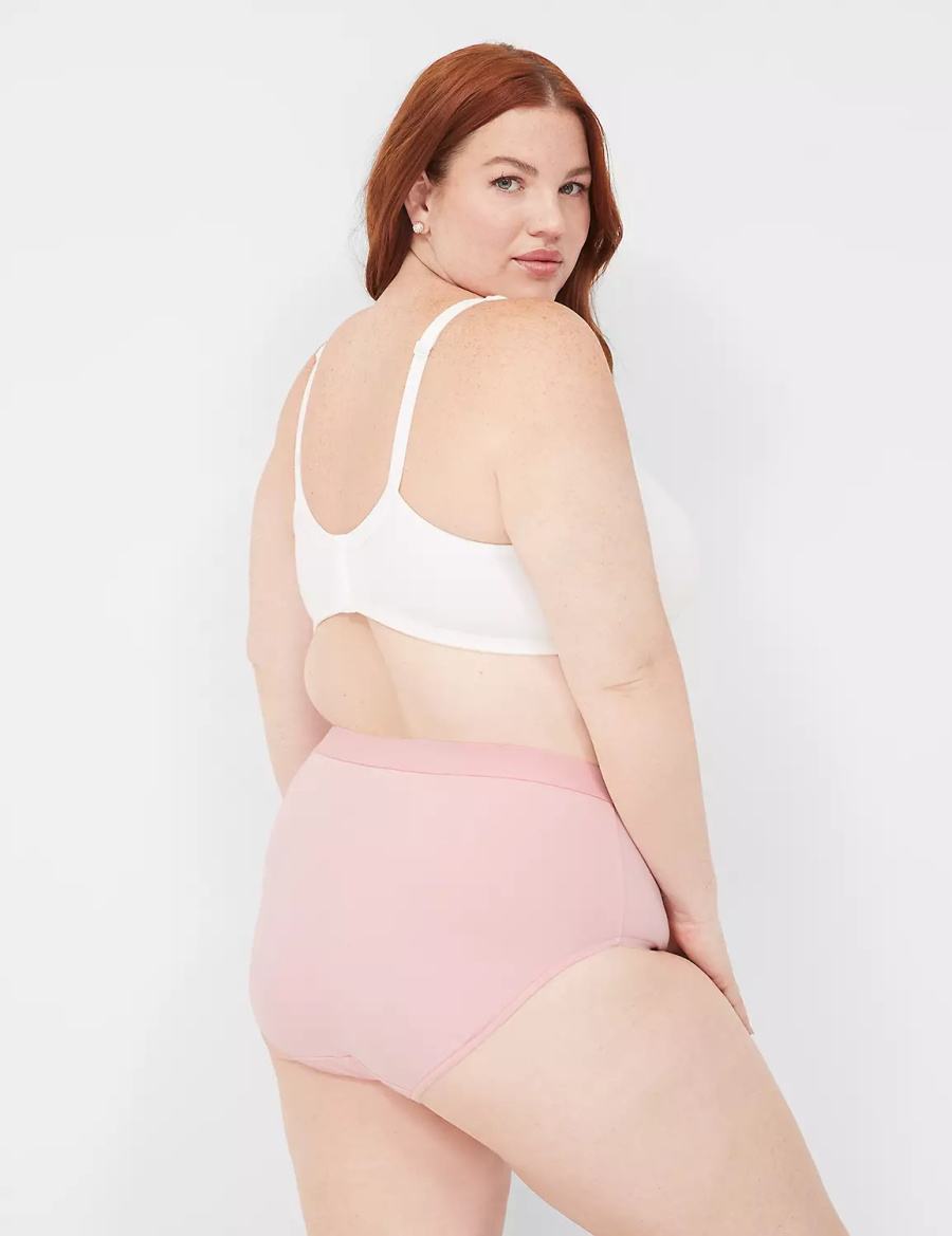 Women Lane Bryant Cotton High-Leg With Wide Waistband Briefs Pink Yellow | TYE9797ZI