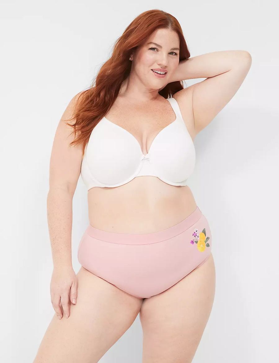 Women Lane Bryant Cotton High-Leg With Wide Waistband Briefs Pink Yellow | TYE9797ZI