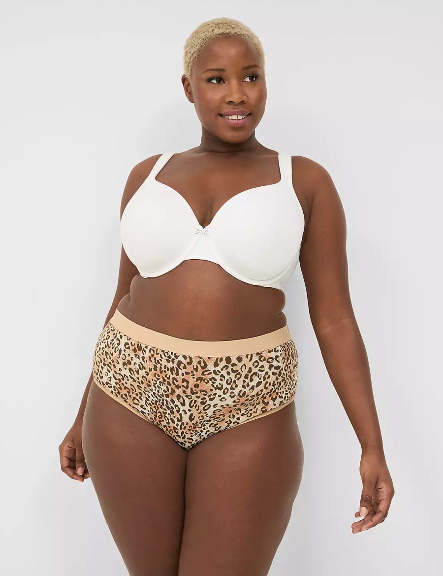 Women Lane Bryant Cotton High-Leg With Wide Waistband Briefs Beige | BAX5653EZ