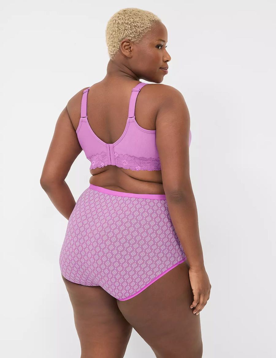 Women Lane Bryant Cotton High-Waist With Lace-Trim Briefs Purple | AGK2326RT