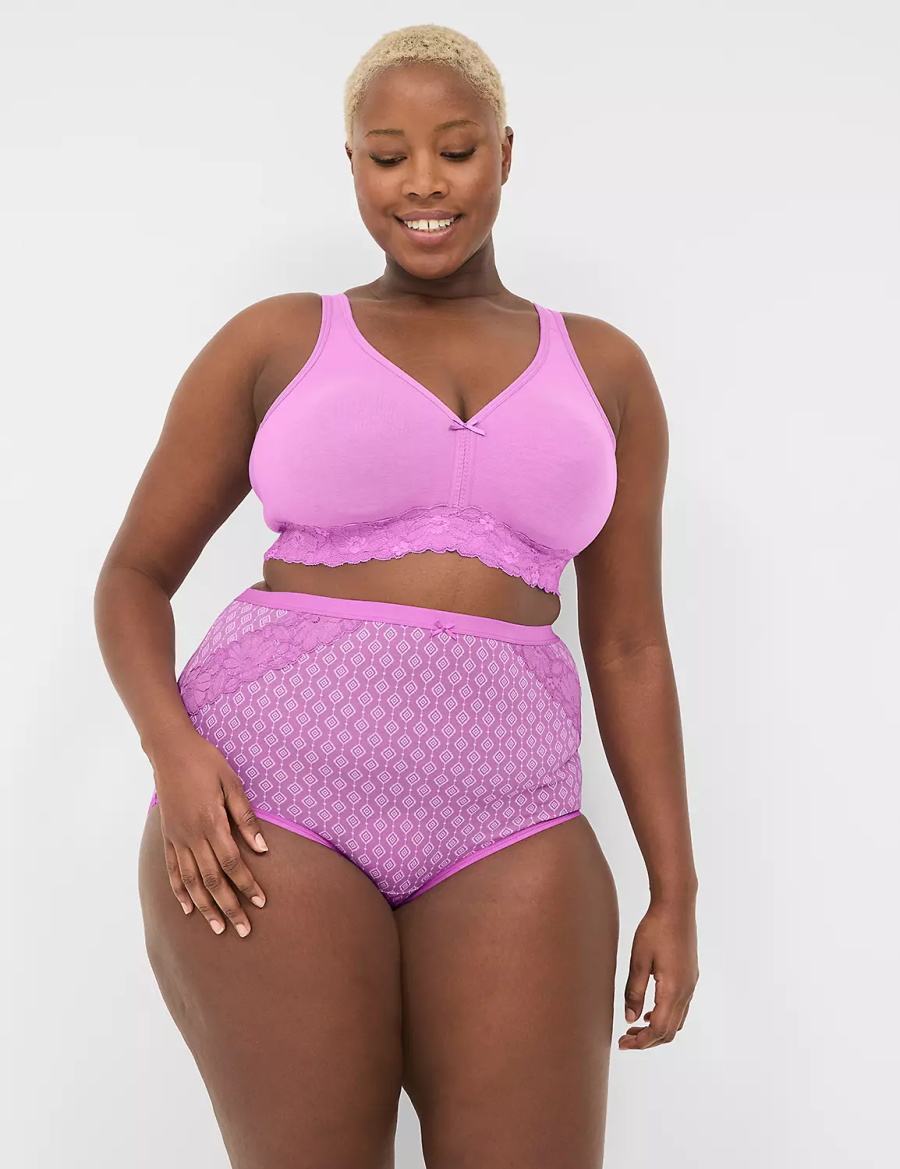 Women Lane Bryant Cotton High-Waist With Lace-Trim Briefs Purple | AGK2326RT