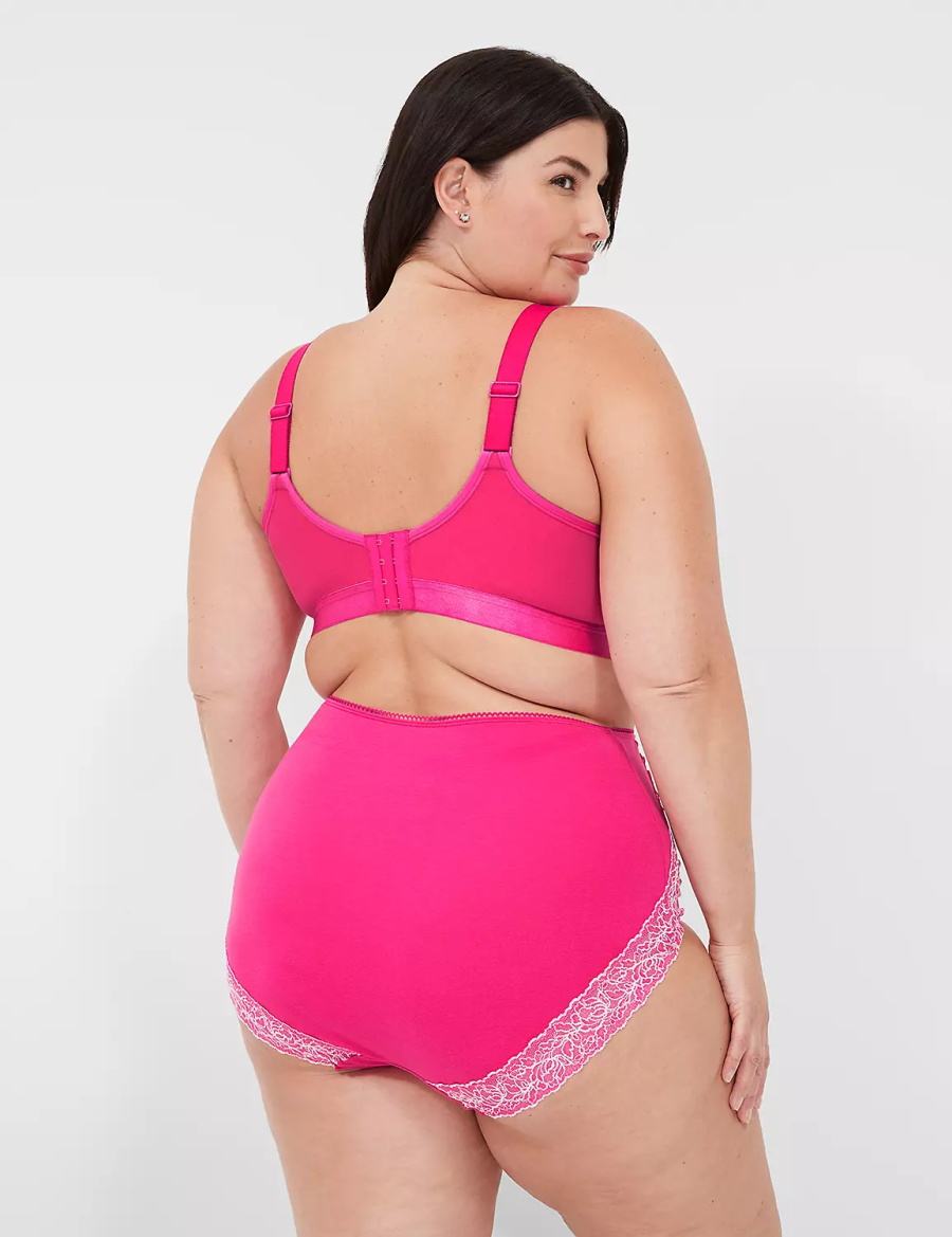 Women Lane Bryant Cotton High-Waist With Lace Back Briefs Dark Fuchsia | APE1850AY