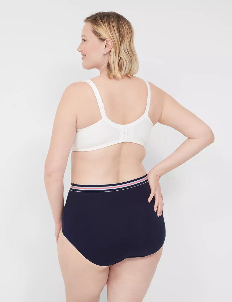 Women Lane Bryant Cotton High-Waist With Wide Waistband Briefs Blue | DGQ484KY