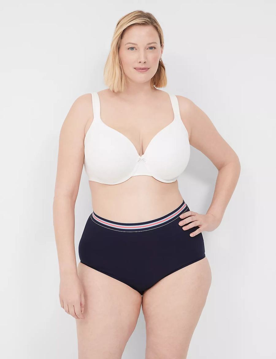 Women Lane Bryant Cotton High-Waist With Wide Waistband Briefs Blue | DGQ484KY