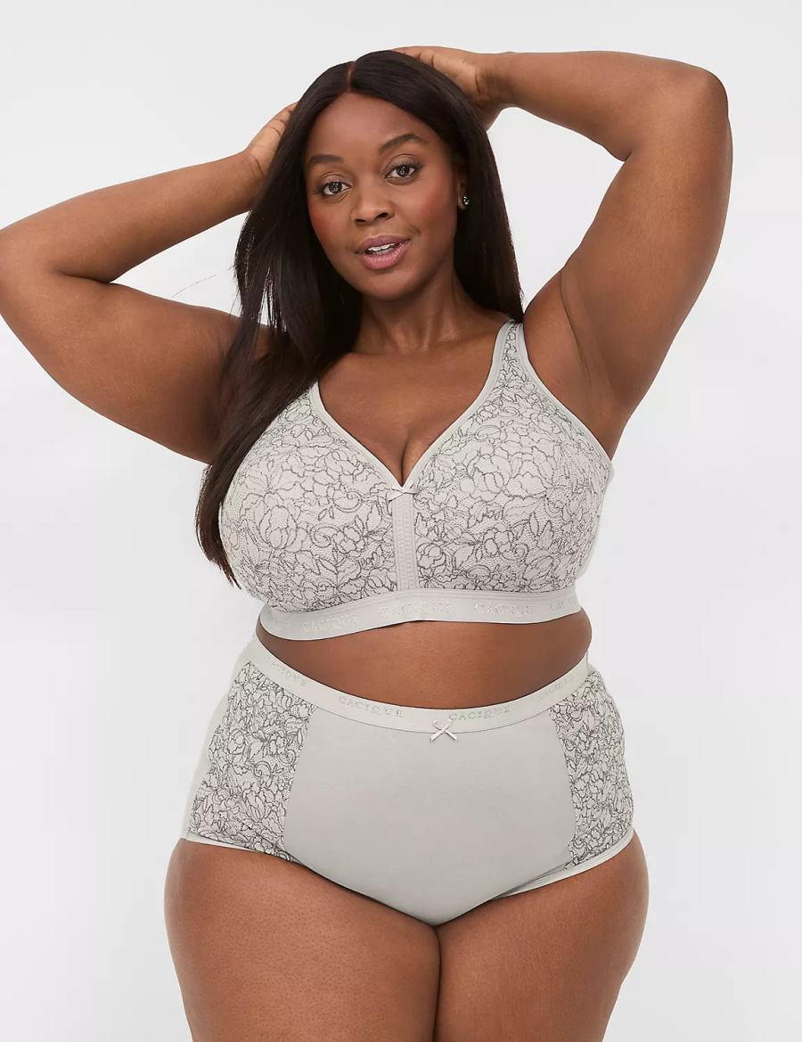 Women Lane Bryant Cotton High-Waist With Stretch Lace Briefs Cream Black | ANB2461ZW