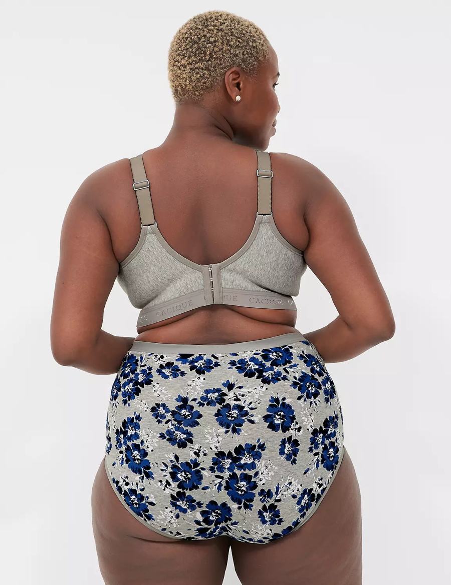 Women Lane Bryant Cotton High-Waist With Lace Waist Briefs Blue Grey | RNQ5679CJ